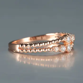 Solid 14k Rose Gold 0.07ct SI/H Full Cut Natural Diamonds Engagement Ring Women Wedding Band 2