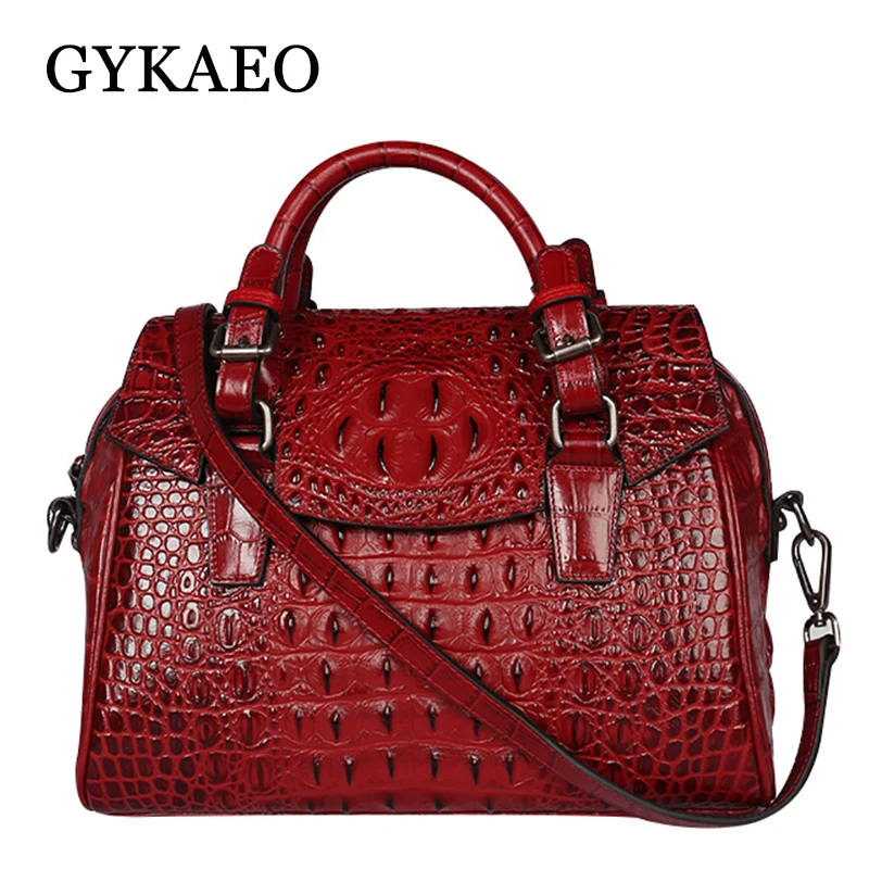 

GYKAEO European and American Style Crocodile Pattern Tote Bag Women's Large Capacity Genuine Leather Bag Ladies Messenger Bags