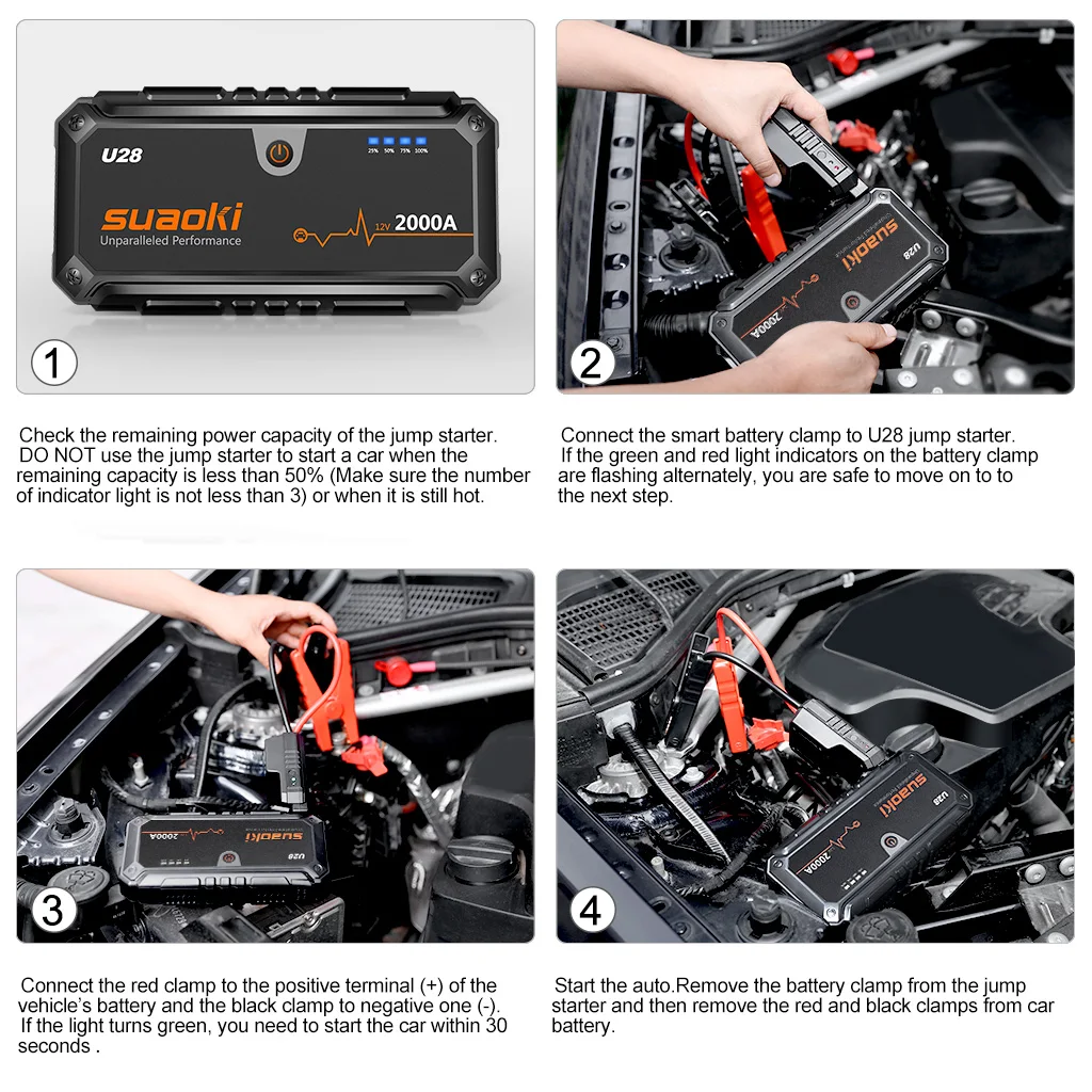 Suaoki U28 автомобильный пусковой стартер супер мощность 2000A портативный автомобильный аккумулятор усилитель мощности зарядное устройство 12 В пусковое устройство автомобильный стартер