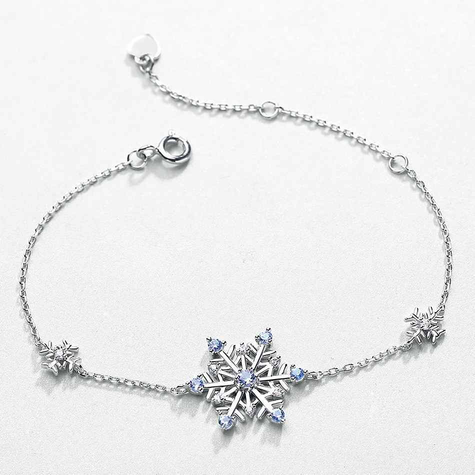 ALLNOEL 925 Sterling Silver Woman Bracelets Snowflake Charm Blue Spinel Chain Gemstone Bracelet 2019 Trendy Fine Jewelry Gift  (3)