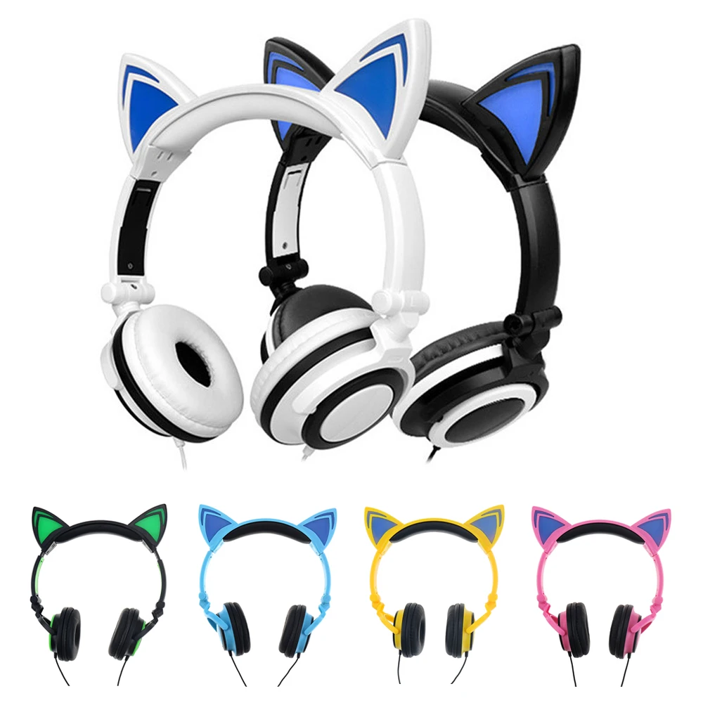 Foldable Flashing Glowing Cat Ears Headphones Gaming Headset Earphone with LED light For PC