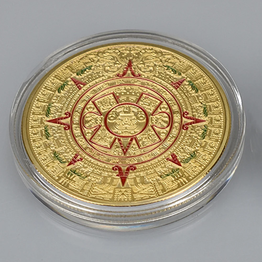 

Gold silver Plated Mayan Aztec Prophecy Commemorative Coin Calendar Art Gift
