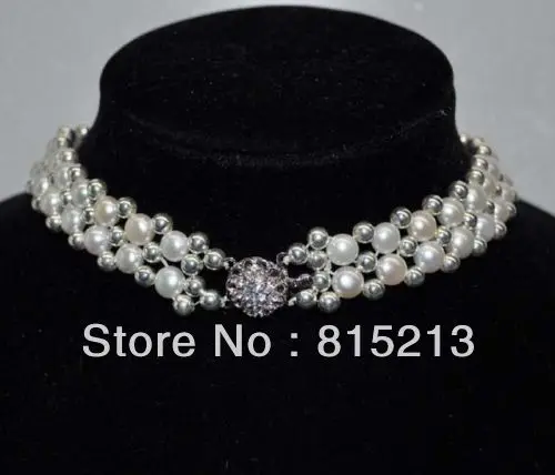 

FREE SHIPPING>@@> N871 Stuning 7-8mm flat freshwater pearl choker necklace