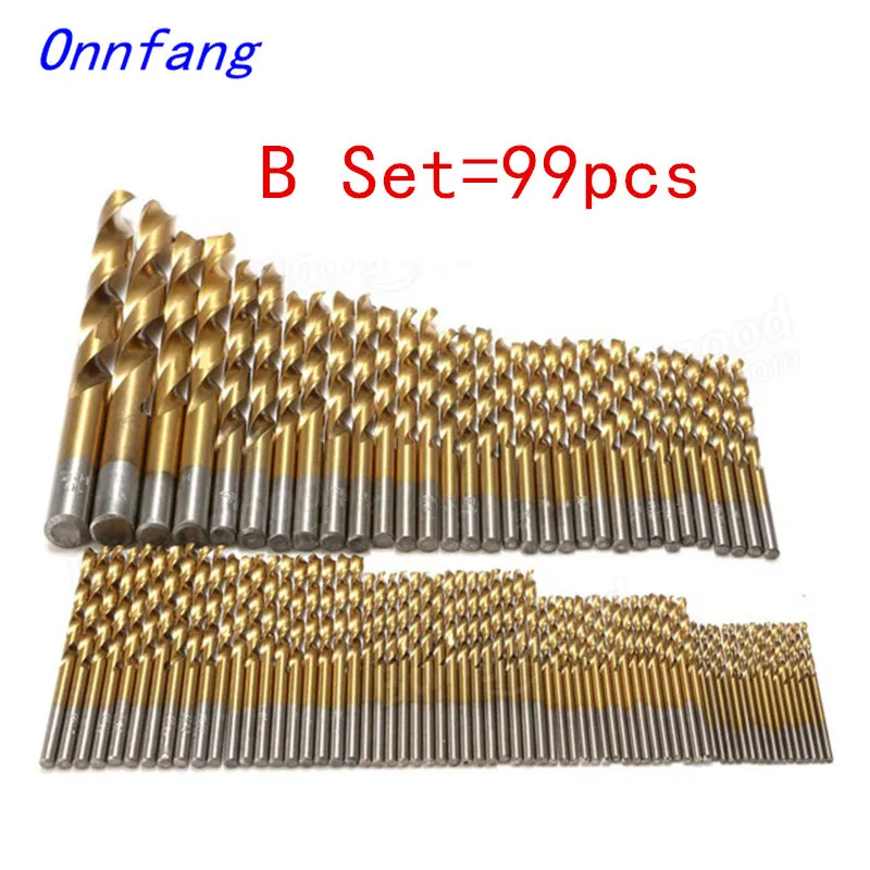 

Onnfang 99Pcs Titanium Coated Tool Twist Drill Bit Set Drill Bit Power Tool HSS High Speed Drill Bits For Woodworking Power Tool