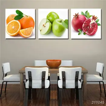 

3 Panel Decor Fruit Paintings Kitchen Dinning Deco Wall Pictures Apple Orange Pomegranate Modern Print Oil Painting No Framed