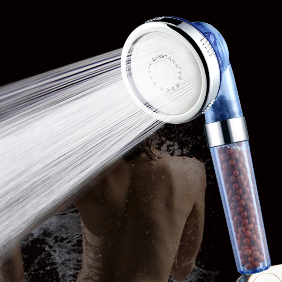 

Shower Bath Head Adjustable 3 Mode High Pressure Stone Stream Handheld Shower Head With Negative Ion Activated Ceramic Balls