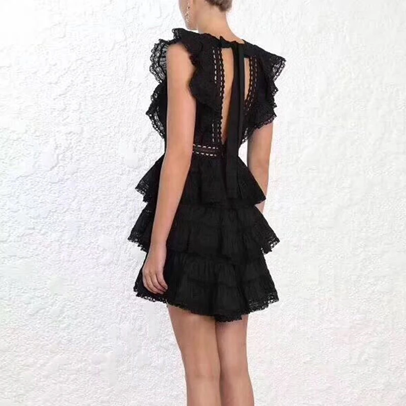 Женское платье с каскадными рюшами AliQueen Летнее мини открытой спиной и бантом