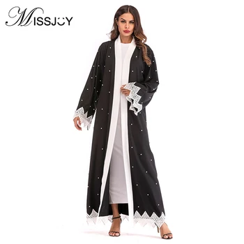 

MISSJOY 2018 Hot New Lace Muslim Pryrr Beads Dubai Abaya Dress Women Arab Islamic Clothing Kuftan Moroccan Kaftan Robe Turkish