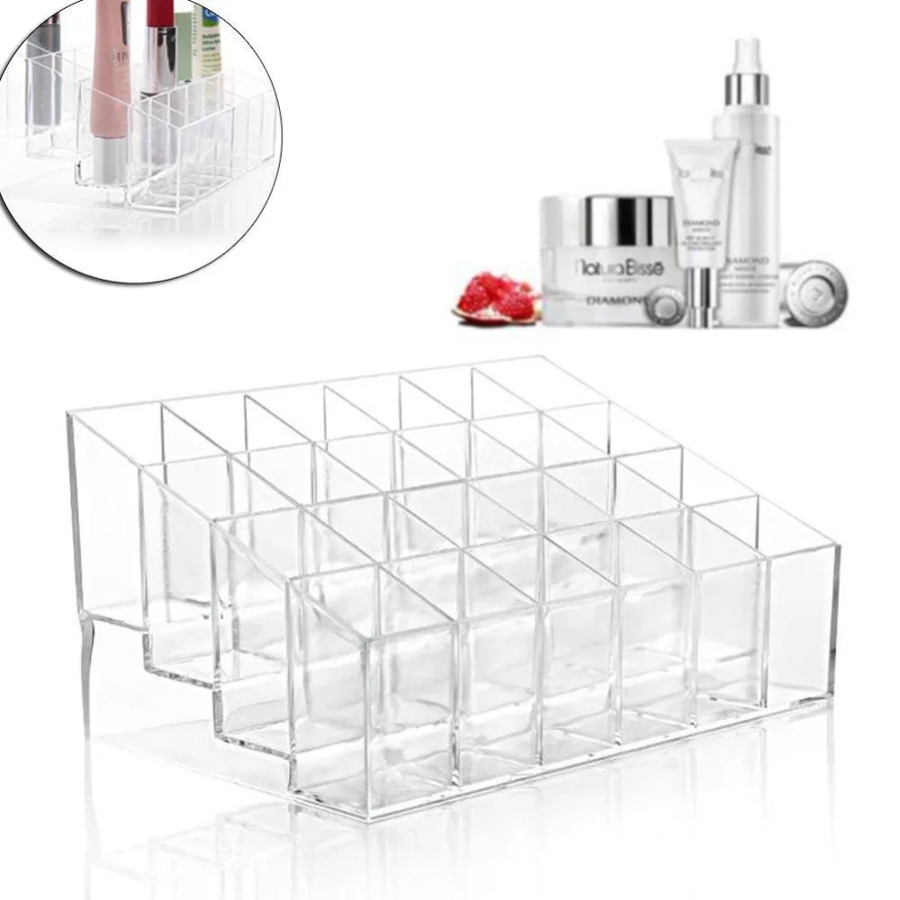 

Acrylic 24 Stand Trapezoid Clear Lipstick Lotion Makeup Cosmetic Holder Case Storage Display Stand Lipstick Shelf Tool