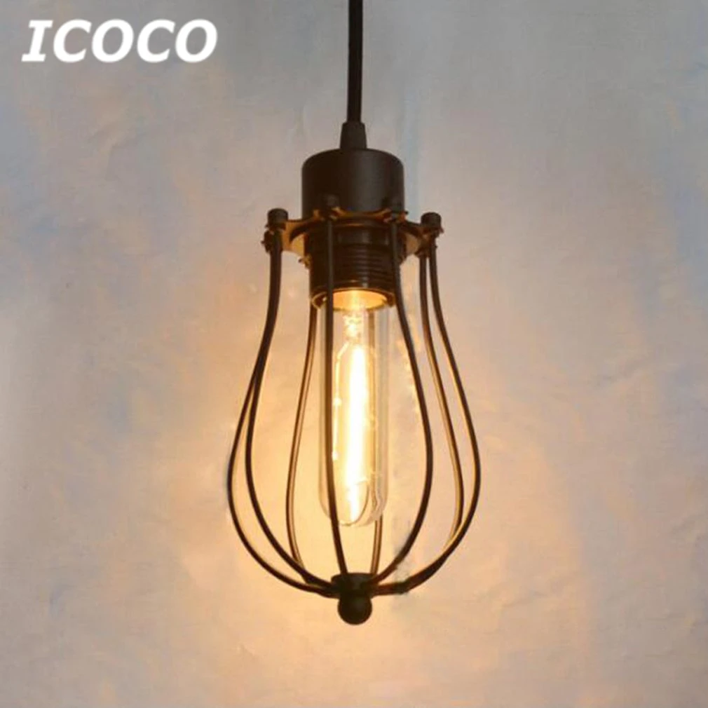 

ICOCO American Rustic Style Vintage Painted Hanging Iron Cage Single Head E27 Lamp Holder for Home Hotel Bar Decor Wholesale