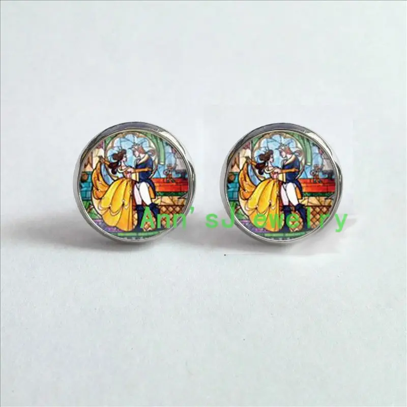 

ES-00268 beauty and eardrops the beast Earrings jewelry glass stud earrings Cabochon Earrings