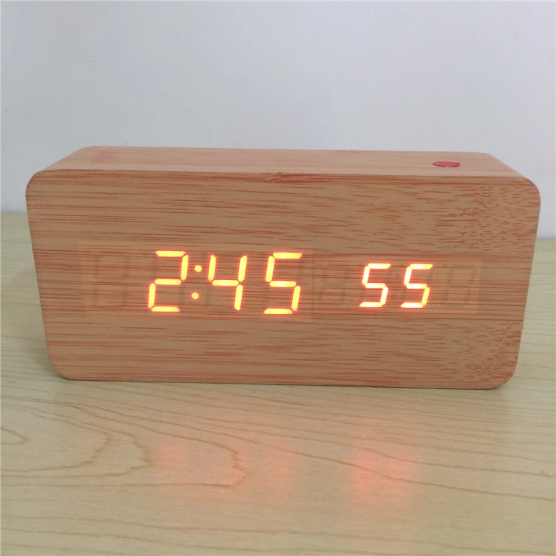 Acoustic control Calendar Alarm Thermometer Wooden clock LED display