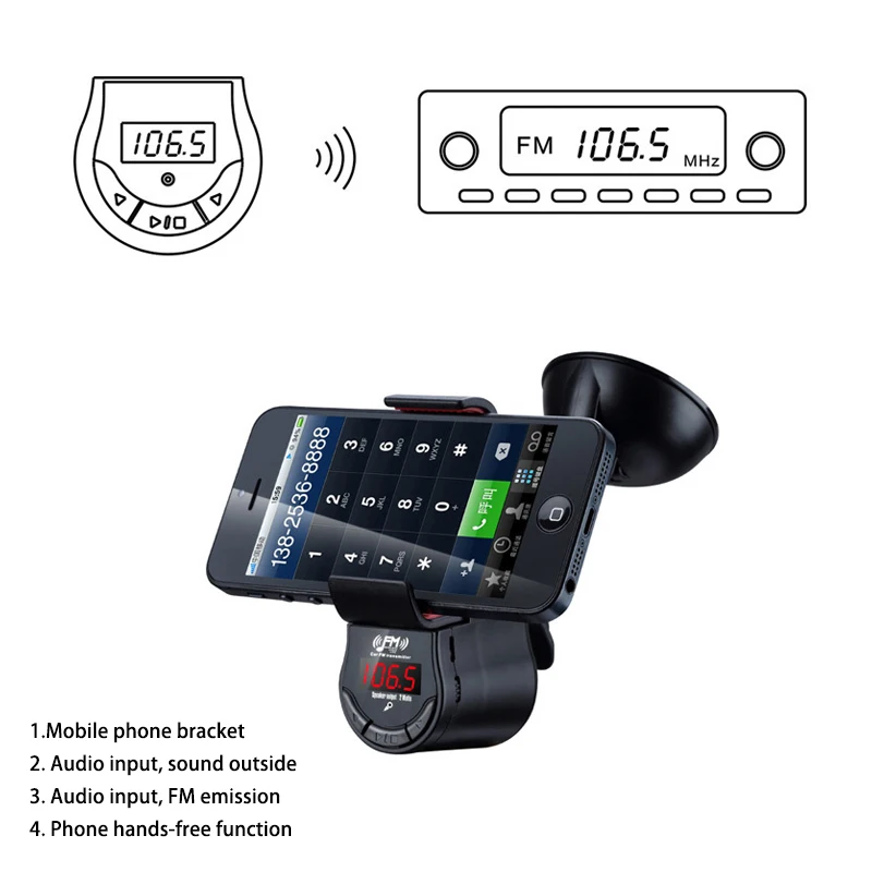 Универсальный автомобильный держатель для смартфона с зарядкой, Bluetooth, Handsfree, fm-передатчик, MP3, gps, держатель для мобильного телефона