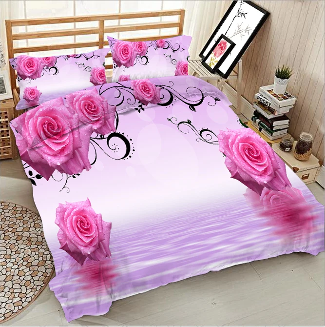 

Pink rose on the water 3d effect photo bed linen can be customized photo pattern
