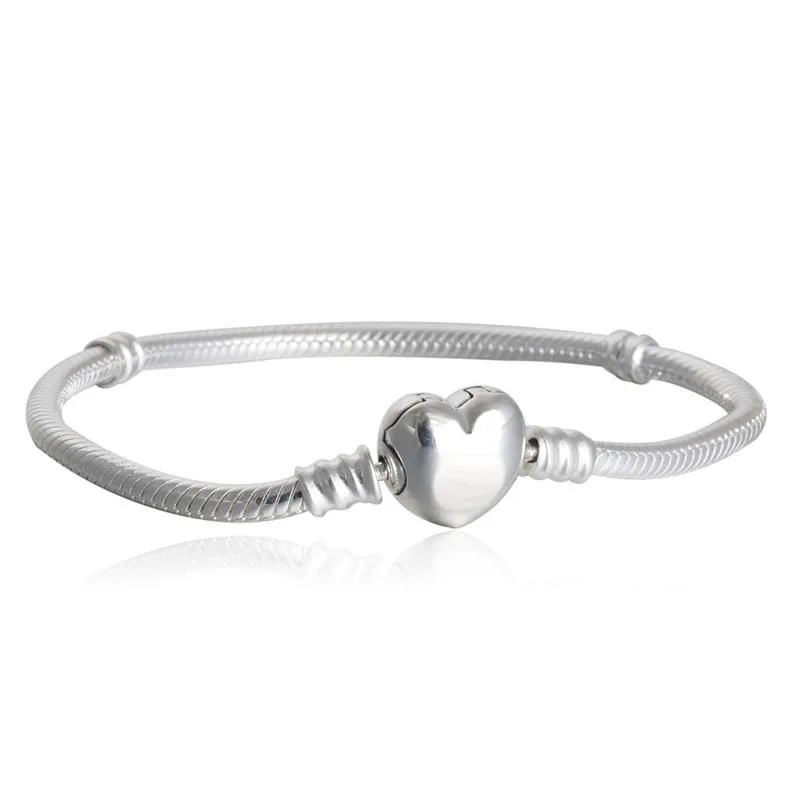 Silver Plated bracelet heart clasp snake chains 2pcs/lot 16cm 22cm mixed sizesin Bangles from