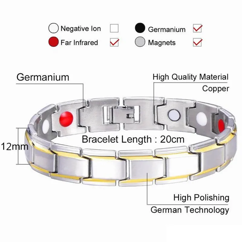 Модный мужской женский магнитный браслет, здоровье, энергетическая терапия, бодибилдинг, потеря веса, артрит, ювелирные изделия