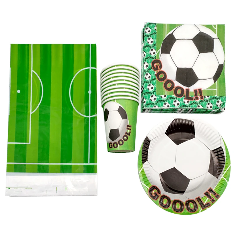 

Soccer Theme Kids Boys Favors Napkins Happy Baby Shower Birthday Events Party Football Cups Plates Decorate Tablecloth 61pc/lot