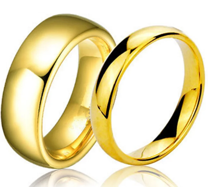 Simple Couple Wedding Rings Pair Gold-Color Couple Rings Stainless Steel Jewelry Couple Engagement Rings Set For Women And Men