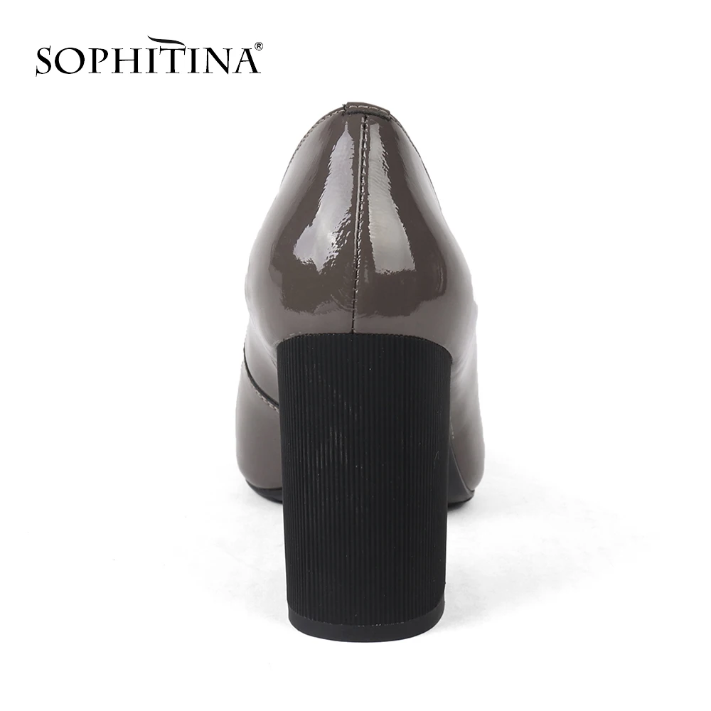 SOPHITINA/Элегантные женские туфли-лодочки ручной работы из натуральной кожи,внутри- свиная кожи. Всесезонная обувь с зауженным мыском на высоком толстом каблуке.Классические обувь в лаконичном дизайне для женщинSC160