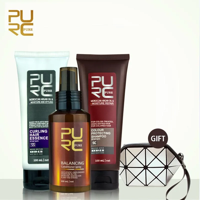 

PURC color protect shampoo and balancing conditioner spray and argan oil curl enhancers best hair care set Hair & Scalp Treatmen