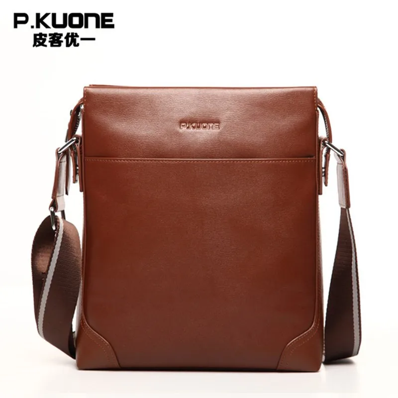 

P.KUONE 100% Genuine Leather Handbag New Fashion Men Famous Brand Crossbody Bag Bussiness Casual Travel Messenger Shoulder Bag