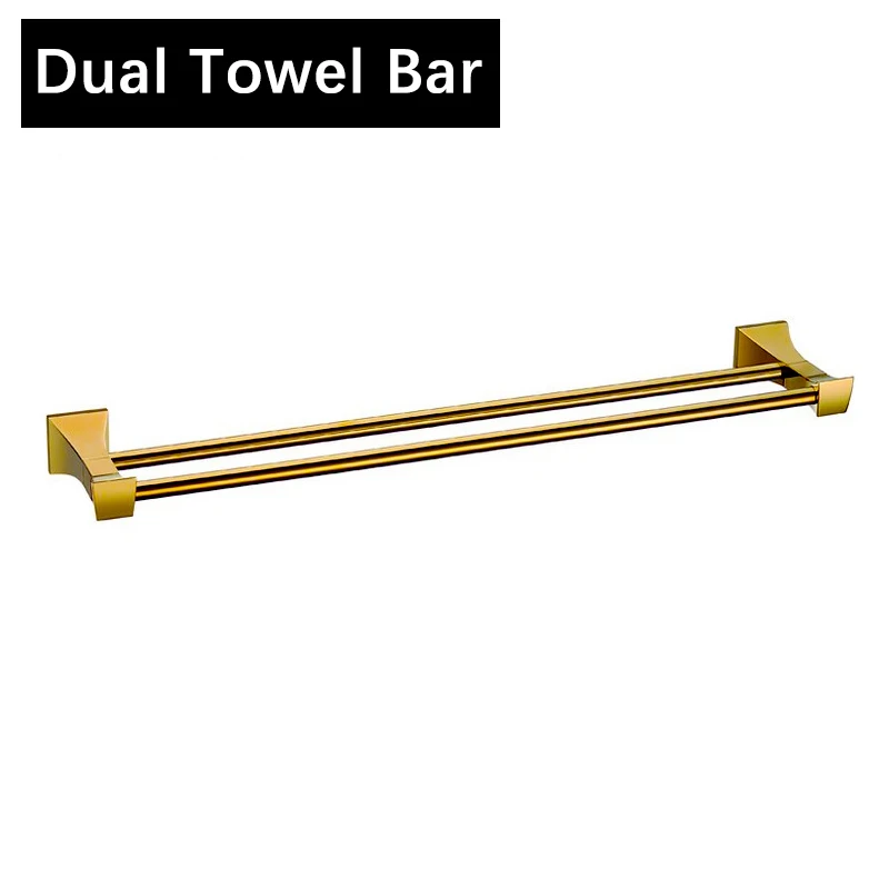 Аксессуары для ванной комнаты твердая латунь Блестящий Titianium золото настенные полки полотенца крючки не оставляющие следов мыло блюдо держатель бумаги AZ5150 - Color: Dual Towel Bar