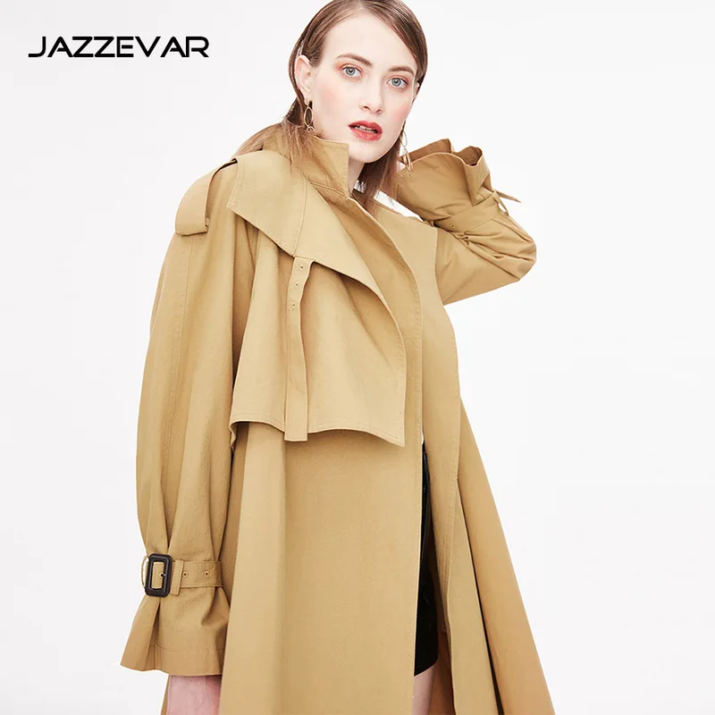 

trench coat long spring waterfall runway dust coats women 2019 plus size double breasted female ladies windbreaker beige cotton