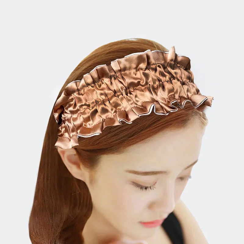 Women Bow Headwear 100 Silk Headbands Ruffle Edge Active Double Side