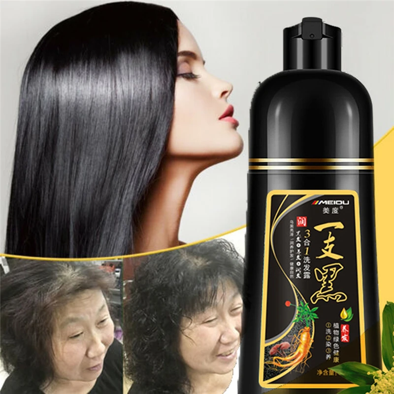 Beste Meidu Organische Natuurlijke Snelle Haarverf Alleen 5 Minuten Ginseng Extract Zwart Haar Kleur Dye Shampoo Voor Cover Grijs Wit haar 500 Ml