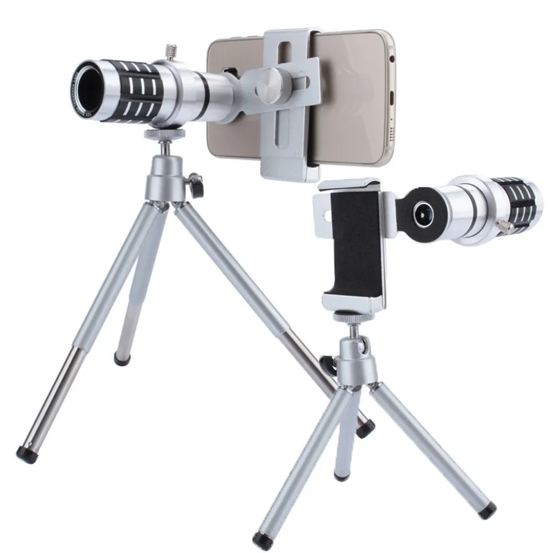 

Aluminum 12X Telephoto Telescope Phone Camera Zoom Lens With Tripod Universal Clip For Smartphone Mobile Telescopica Lenses