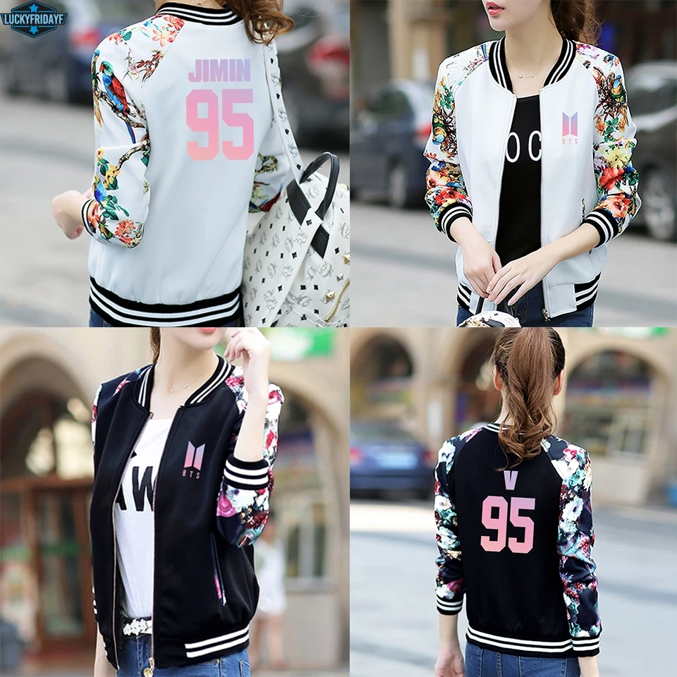 BTS kpop 2019 NEW Jackets Pink/Black Women Streetwear BTS LOVE YOURSELF kpop clothes 2019 spring fashion outwear