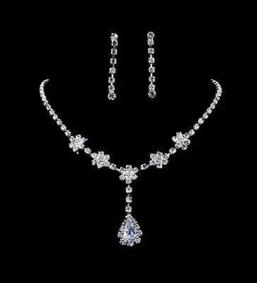 

Silver Rhinestone Crystal Drop Wedding Party Jewelry Sets African Jewllery Set Necklace Earrings Bridal Bridesmaid Jewelry