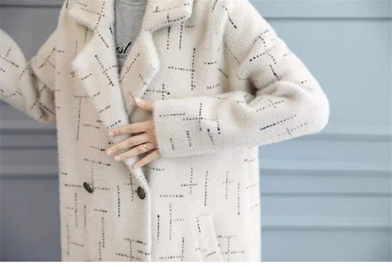 Норковое бархатное пальто осень зима Женское шерстяное длинное пальто большого размера женское модное шерстяное пальто с лацканами Свободная верхняя одежда H690