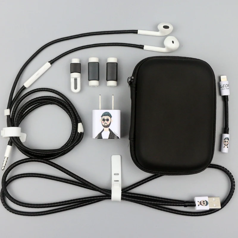 Обновленная версия USB защитный кабель Стикеры для намотки кабельный провод Органайзер тпу спиральный шнур протектор для iphone 7 plus 8 X