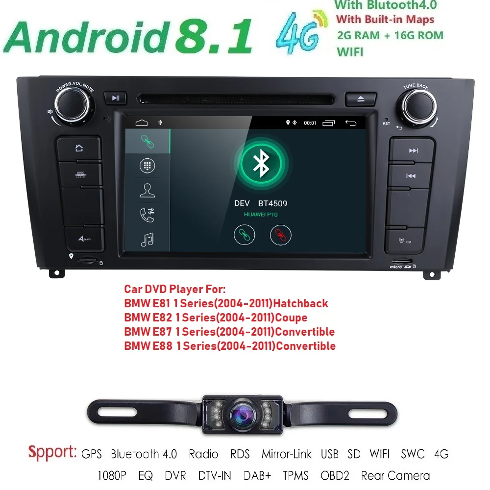 

4G AutoRadio 1 Din Android8.1 2G+16G Car DVD Player For BMW 1 Series E88 E87 E82 E81 I20 GPS Navigation Audio Stereo Wifi DAB+BT