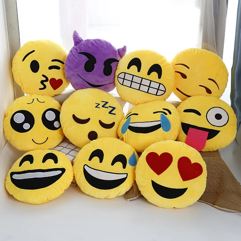 

Cute Emoji pillow cushion 32cm yellow round decorative pillows Smiley Face Pillow emoticons cushions lover unique gift New1549