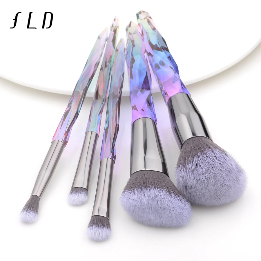 FLD 5Pcs Crystal Style Makeup Brushes Set Powder Foundation Eye Blush