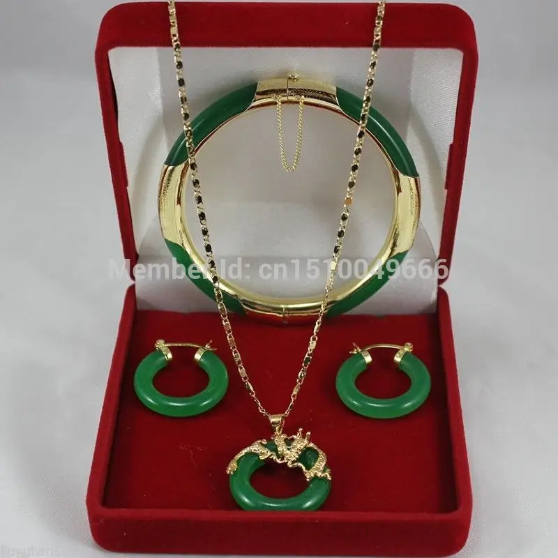 

Hot sale FREE SHIP>>>Latest ! Fashion jewelry green STONE necklace pendants, earrings , bracelets Set