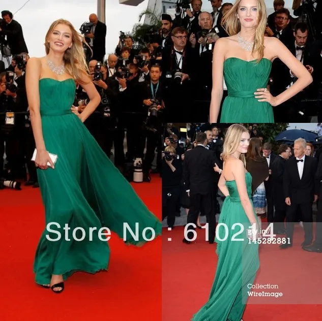Stylish Lily Donaldson Strapless Floor Length Dark Green Celebrity Stylish Lily Donaldson Strapless Floor Length Dark Green Celebrity Inspired Dresses Pleated Chiffon Red Carpet Party Gowns In