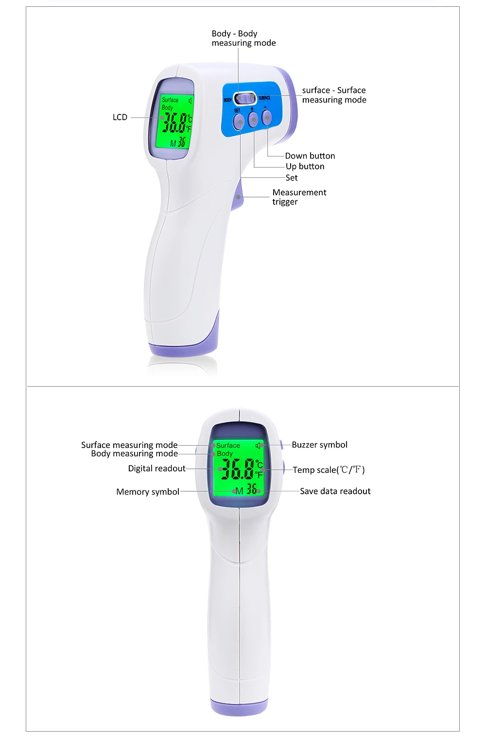 Совершенно инфракрасный термометр детский цифровой термометр лоб ИК температурный пистолет для взрослых бесконтактный инструмент для измерения температуры