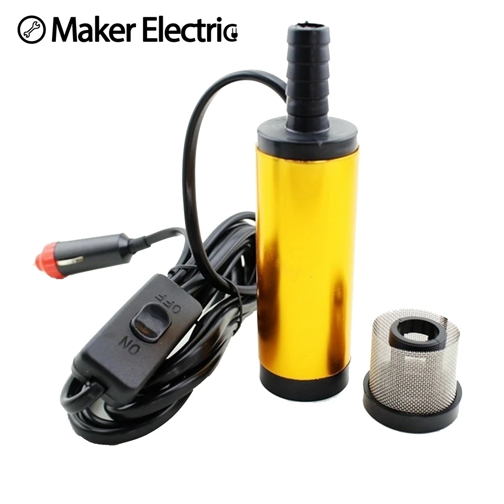 12/24V Submersible Pump Water Oil Diesel Fuel Transfer Refueling Tool 38/51mm 30L/min Oil Pump Cigarette Lighter/Crocodile Clip
