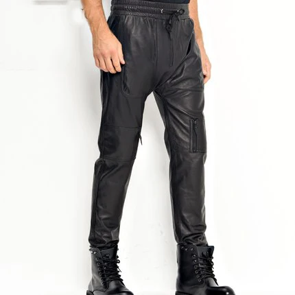 Mannen Lederen Broek Moto & Biker Punk Rock Broek Losse Schapenleer Broek WZS003 Mannen Lederen Broek Moto & Biker Punk Rock Broek Losse Schapenleer Broek WZS003