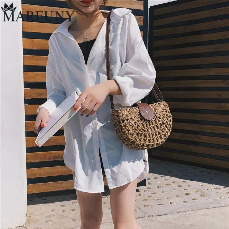 

Woven Straw Women's Bag 2019 New Summer Semi-circle Hollow Girl Seaside Vacation Diagonal Shoulder Bag Small Beach Bag