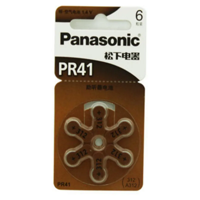 6 шт./упак. натуральная Panasonic PR41 слуховой аппарат Батареи 7.9 мм* 3.6 мм 312 глухих и помощь кохлеарный Дисковые батареи аудифон