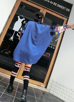 

ation 2018 Spring New Cartoon Printing Irregular Front and Short Back Long and Loose Size Card Coat Tide BF