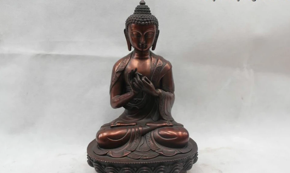 

13"Tibet Tibetan Buddhism Bronze Seat Shakyamuni Amitabha Buddha Statue