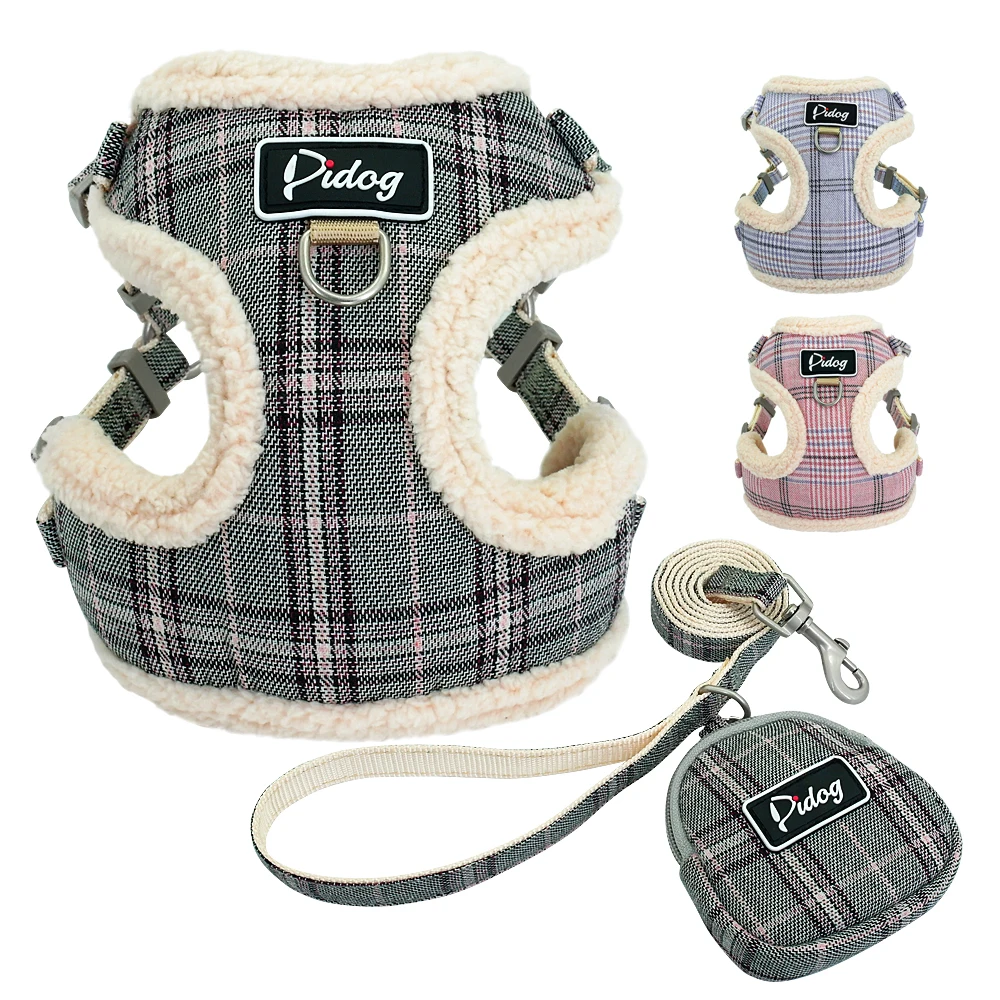 

Classic Plaid Dog Harness For Small Dogs Mesh Nylon Pet Harness and Leash Set Chihuahua Pug Vest Walking Rope With Treat Bag