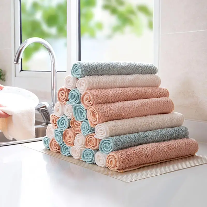 

3pcs Kitchen Thick Coral Velvet Cleaning Cloth Super Absorbent Dishcloth Tableware Wiping Rag Soft Washing Towel