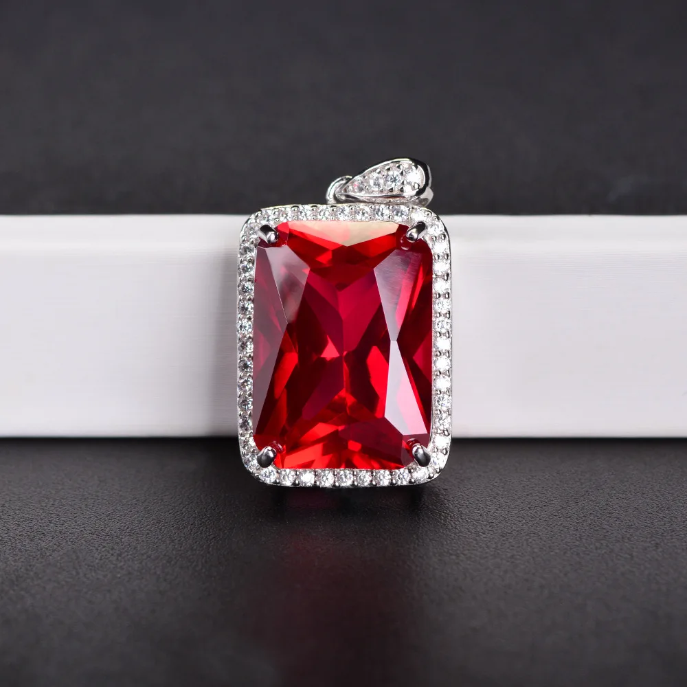 Red OneRain 925 из стерлингового серебра, рубиновое ожерелье с розовым сапфиром и геометрическим кулоном из белого золота, свадебные ювелирные изделия - Цвет камня: Red