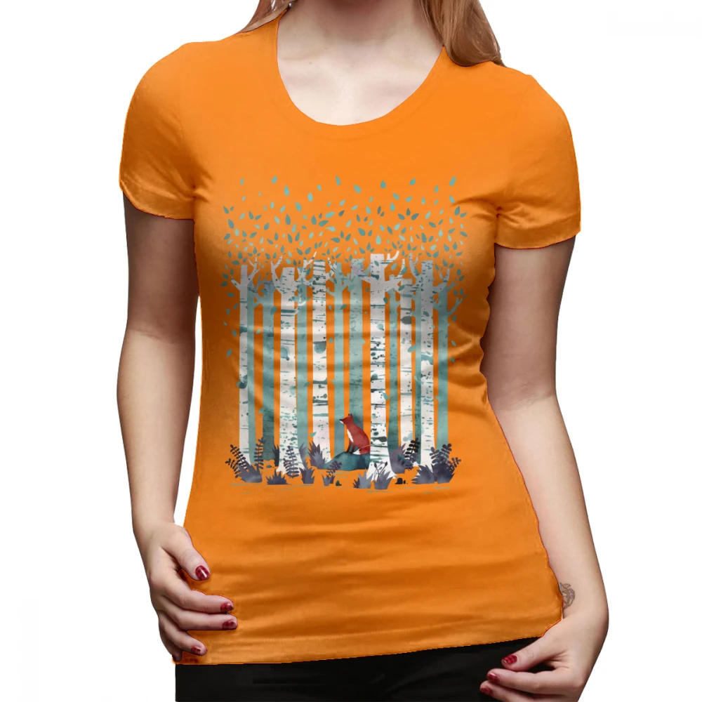 Природа футболка березы Футболка Большой размер хлопчатобумажная женская футболка принт темно-синий короткий рукав лето о-образный вырез трендовая женская футболка - Цвет: Оранжевый